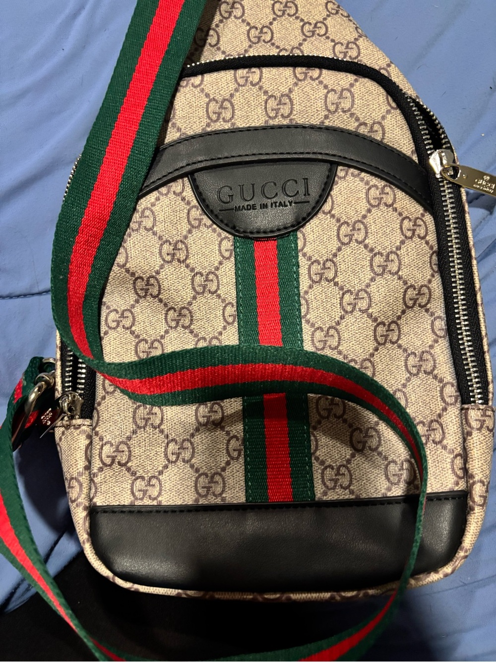 Supreme Canvas Sling Bag with Green-Red Web